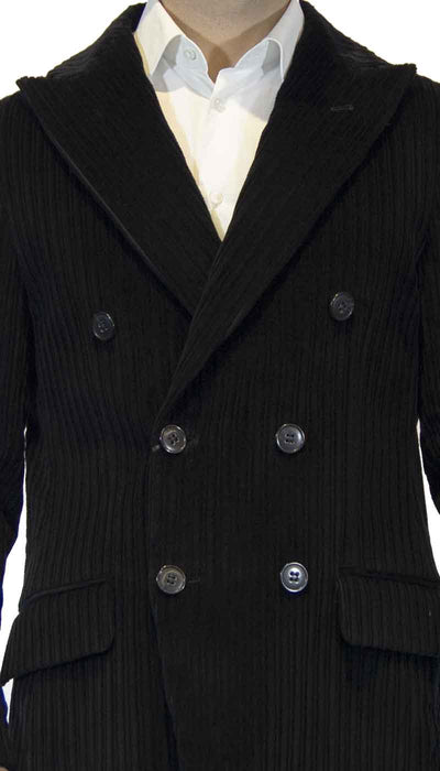 Cappotto uomo Brian Dales doppiopetto nero in velluto a coste. JK3929 S24 - Luisa Trendy (5201654317191)