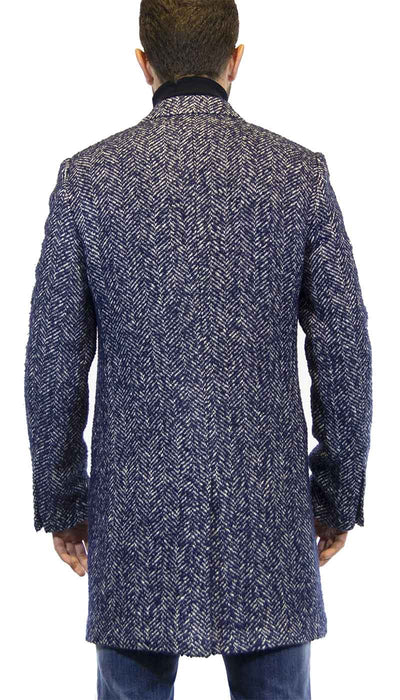 Cappotto uomo Havana & co doppiopetto in lana tweed spigato blu. H1145/T9532 - Luisa Trendy (5201652449415)