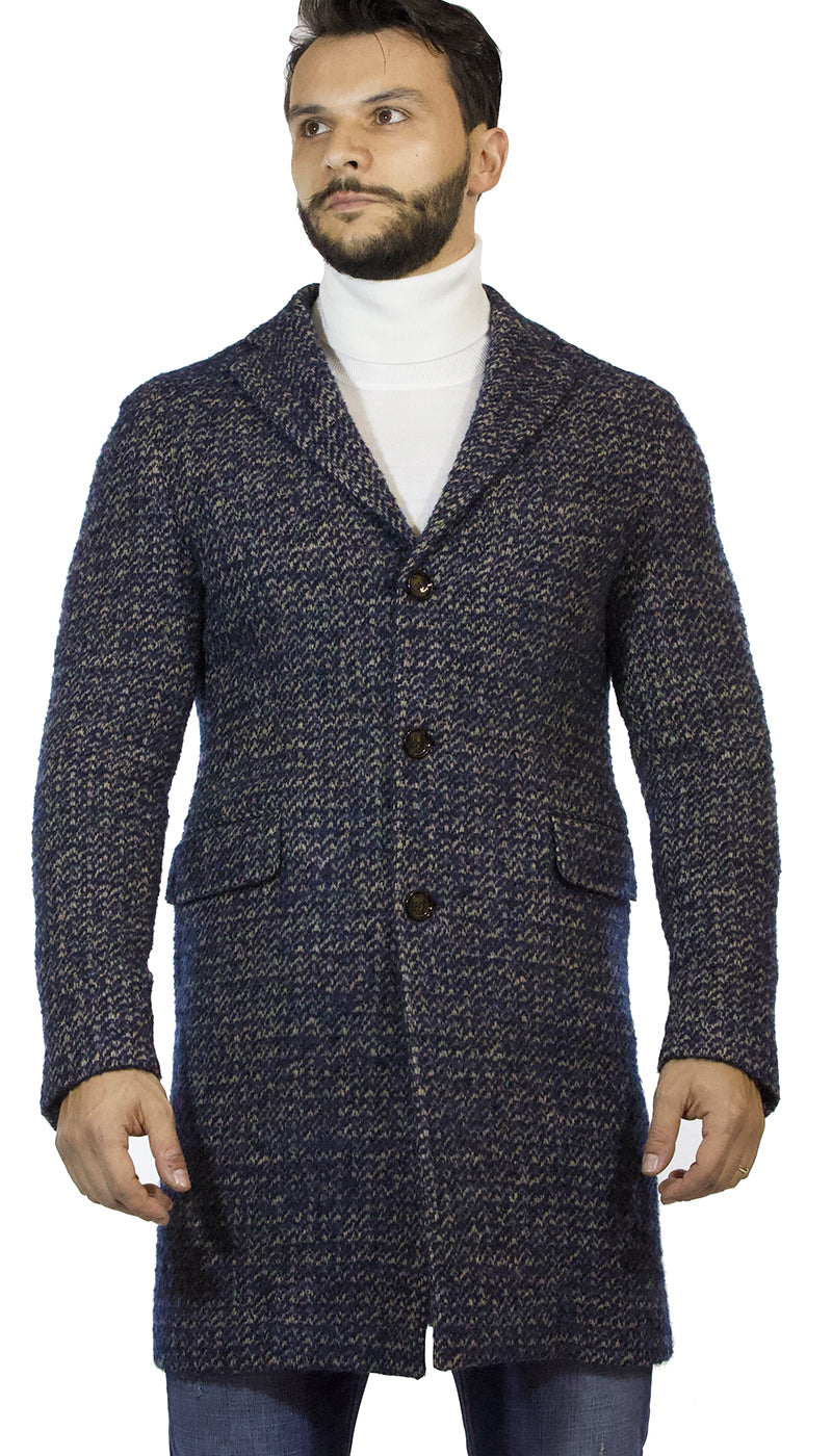 Cappotto lungo uomo Seventy in lana bouclè blu. - Luisa Trendy (5210955317383)