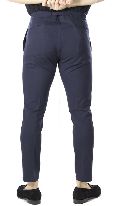 Entre Amis Pantalone blu in jersey con una pence e laccio in vita. (6655214682247)