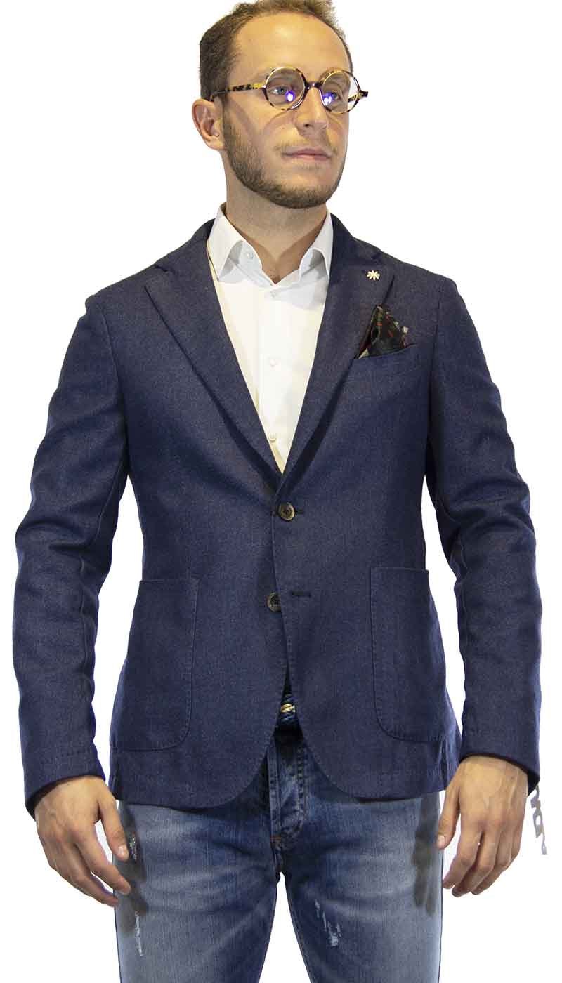 Giacca uomo Manuel Ritz in lana blu imputure amf. A/I 20/21 2932G2728TW 203507 - Luisa Trendy (5201663623303)