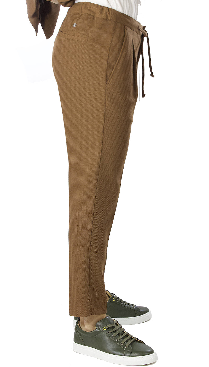 Havana & Co Pantalone marrone in maglina con laccio in vita. (6655305941127)