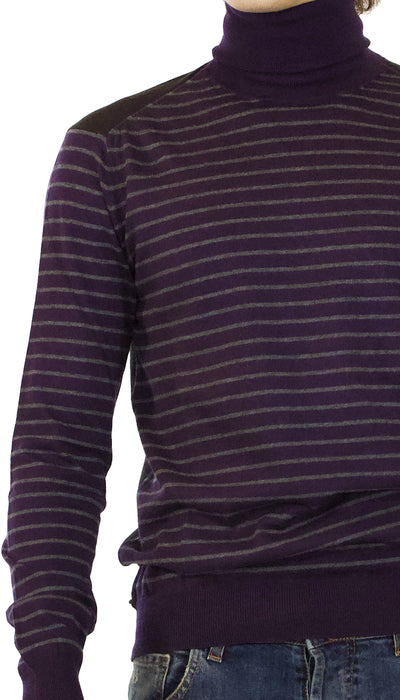 Maglia dolcevita uomo C'n'c in cotone e cashmere rigato vinaccio e grigio. - Luisa Trendy (5211006664839)