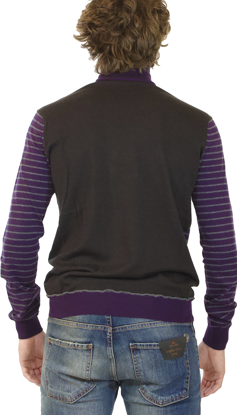 Maglia dolcevita uomo C'n'c in cotone e cashmere rigato vinaccio e grigio. - Luisa Trendy (5211006664839)