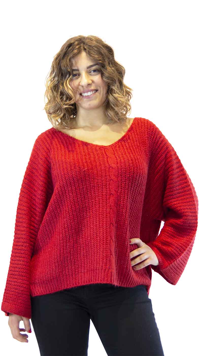 Maglia donna Silvian Heach rossa in lana modello oversize a scatola. PGA19588MA - Luisa Trendy (5196076810375)