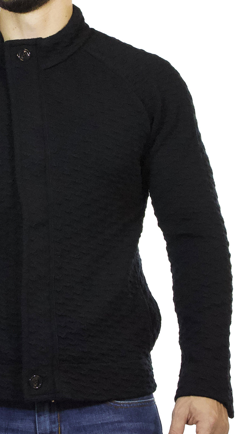 Maglia uomo Paolo Pecora con zip in lana trama lavorata nera. - Luisa Trendy (5209368821895)