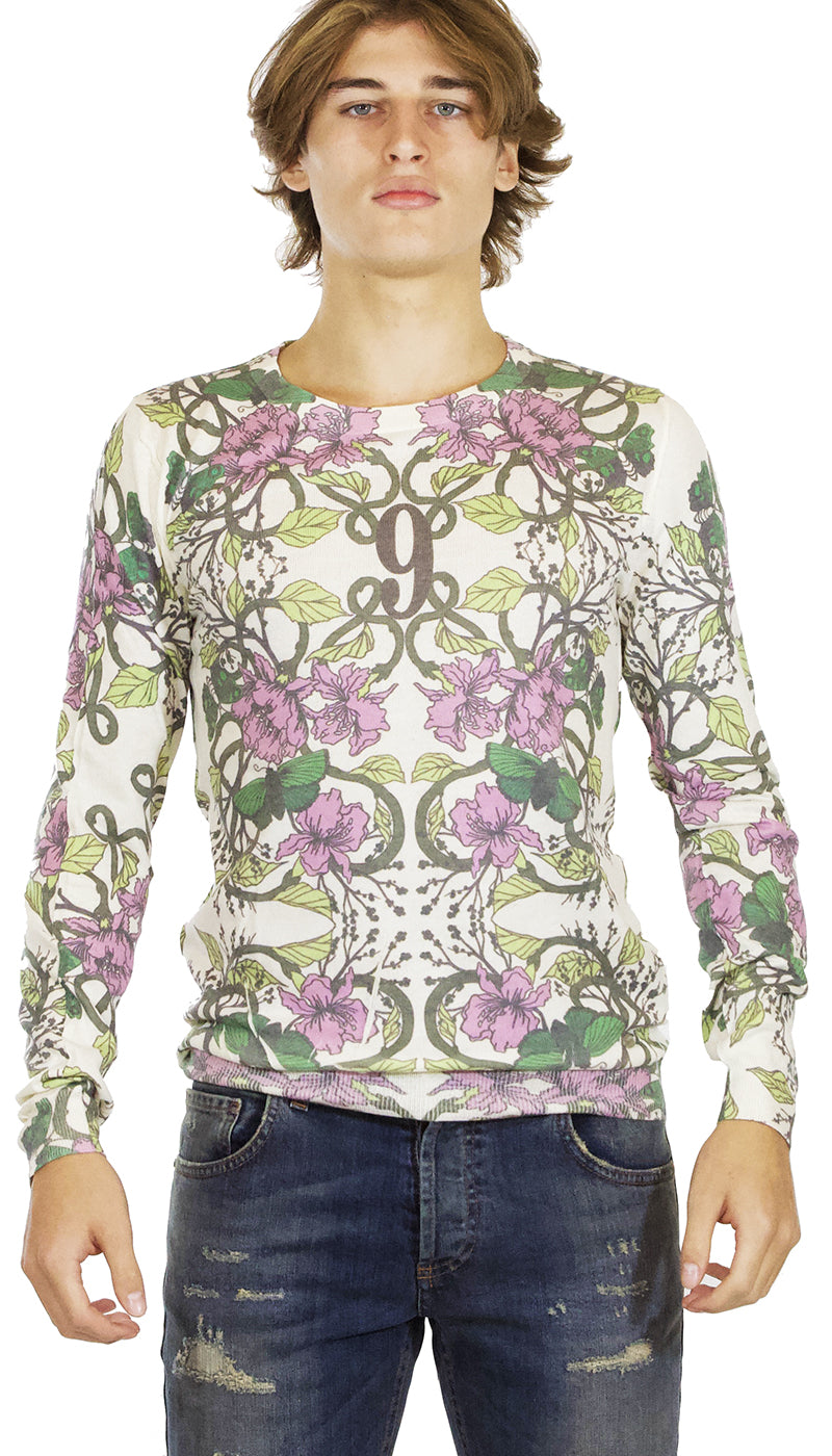 Maglia uomo Gaudì manica lunga beige in cotone stampa fiori. - Luisa Trendy (5214860935303)