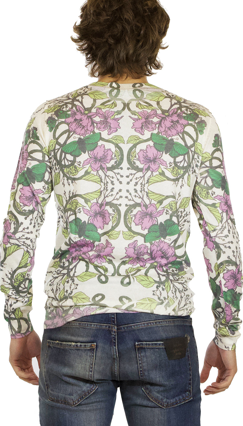 Maglia uomo Gaudì manica lunga beige in cotone stampa fiori. - Luisa Trendy (5214860935303)