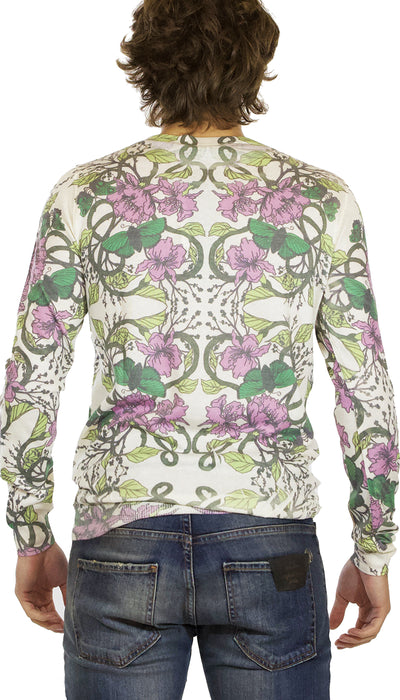 Maglia uomo Gaudì manica lunga beige in cotone stampa fiori. - Luisa Trendy (5214860935303)