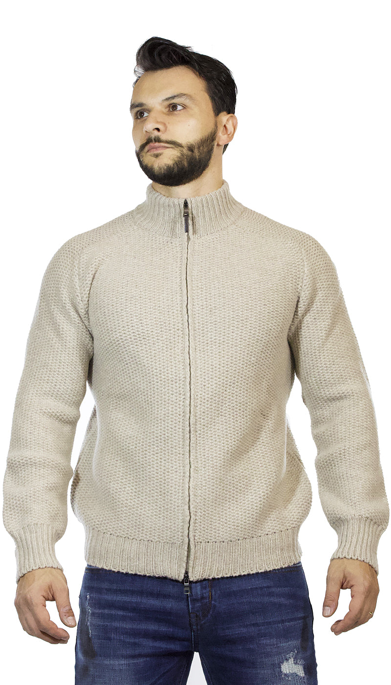 Maglia giacca uomo Seventy con zip in lana beige. MT0624 900036 - Luisa Trendy (5209363054727)