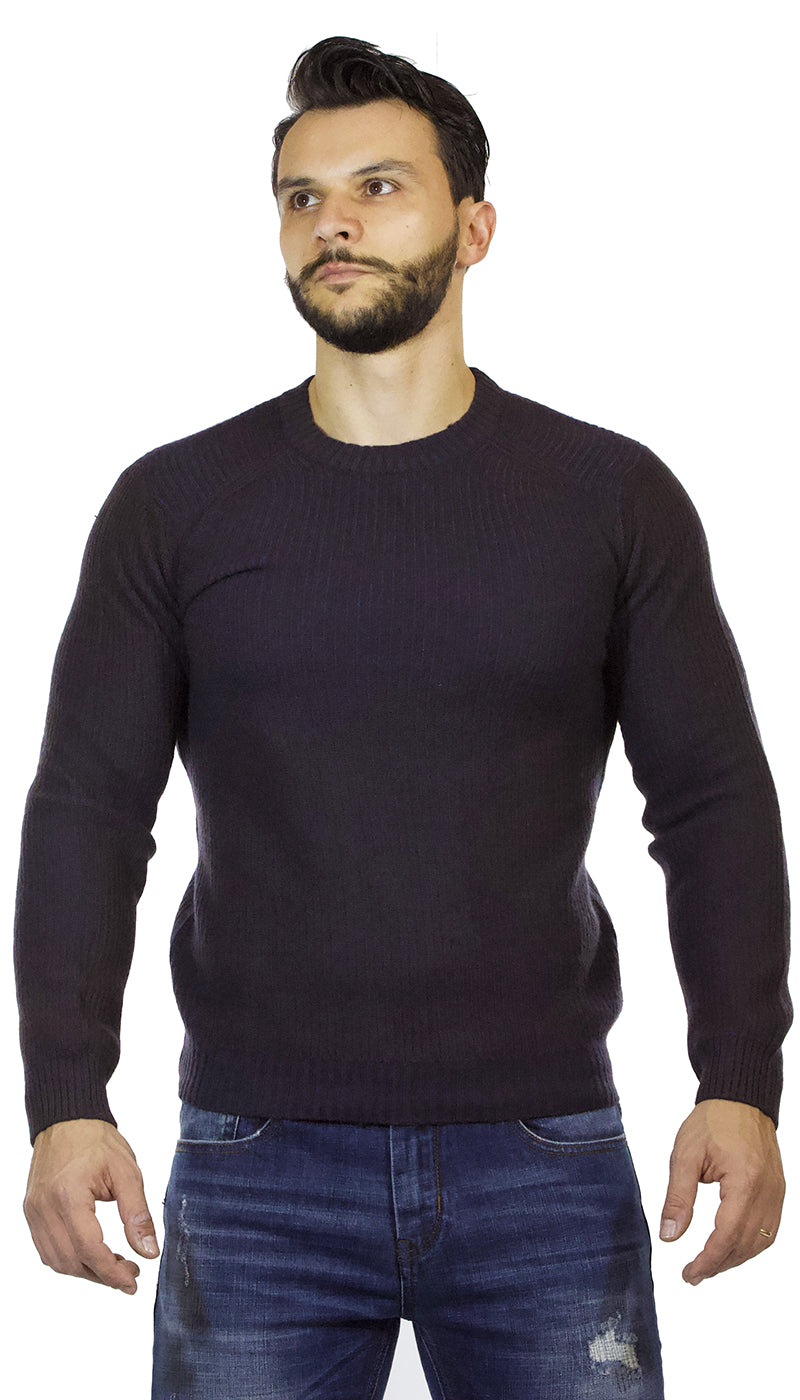 Maglia uomo Seventy girocollo in lana e cashmere motivo a righe marroni e blu. MT2255 910439 - Luisa Trendy (5209312952455)