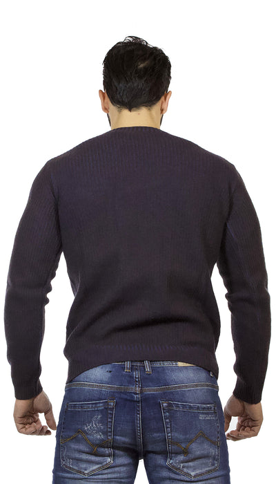 Maglia uomo Seventy girocollo in lana e cashmere motivo a righe marroni e blu. MT2255 910439 - Luisa Trendy (5209312952455)