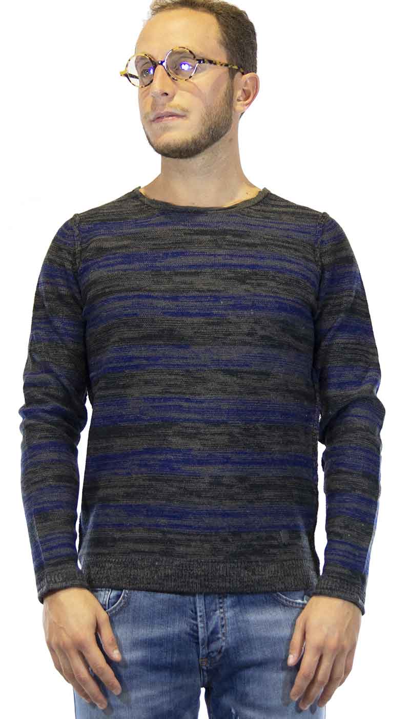 Maglia uomo Gaudì Jeans in lana grigia a fasce blu. 821BU53012 - Luisa Trendy (5198751465607)