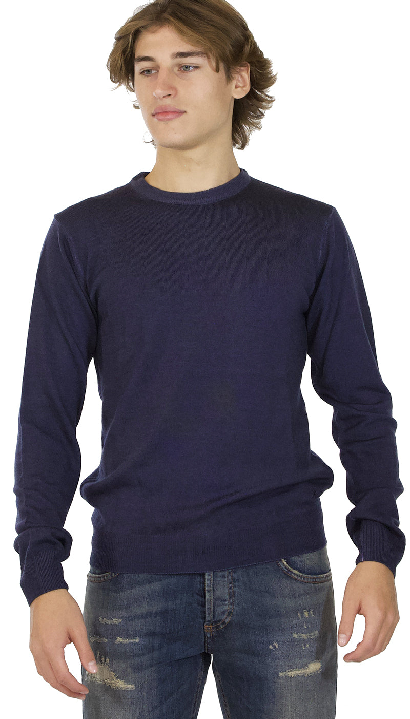 Maglia uomo Manuel Ritz girocollo in lana blu. - Luisa Trendy (5211014824071)