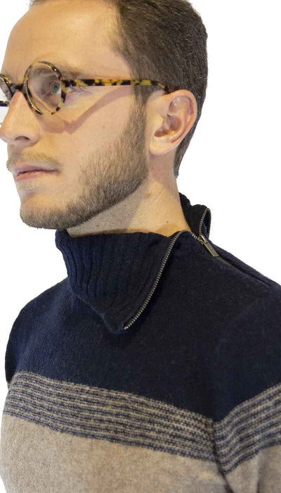 Maglione uomo Gaudì, collo alto, con zip laterale in lana beige e blu. A/I 2020/21 Art. 021GU53085 - Luisa Trendy (5182831263879)