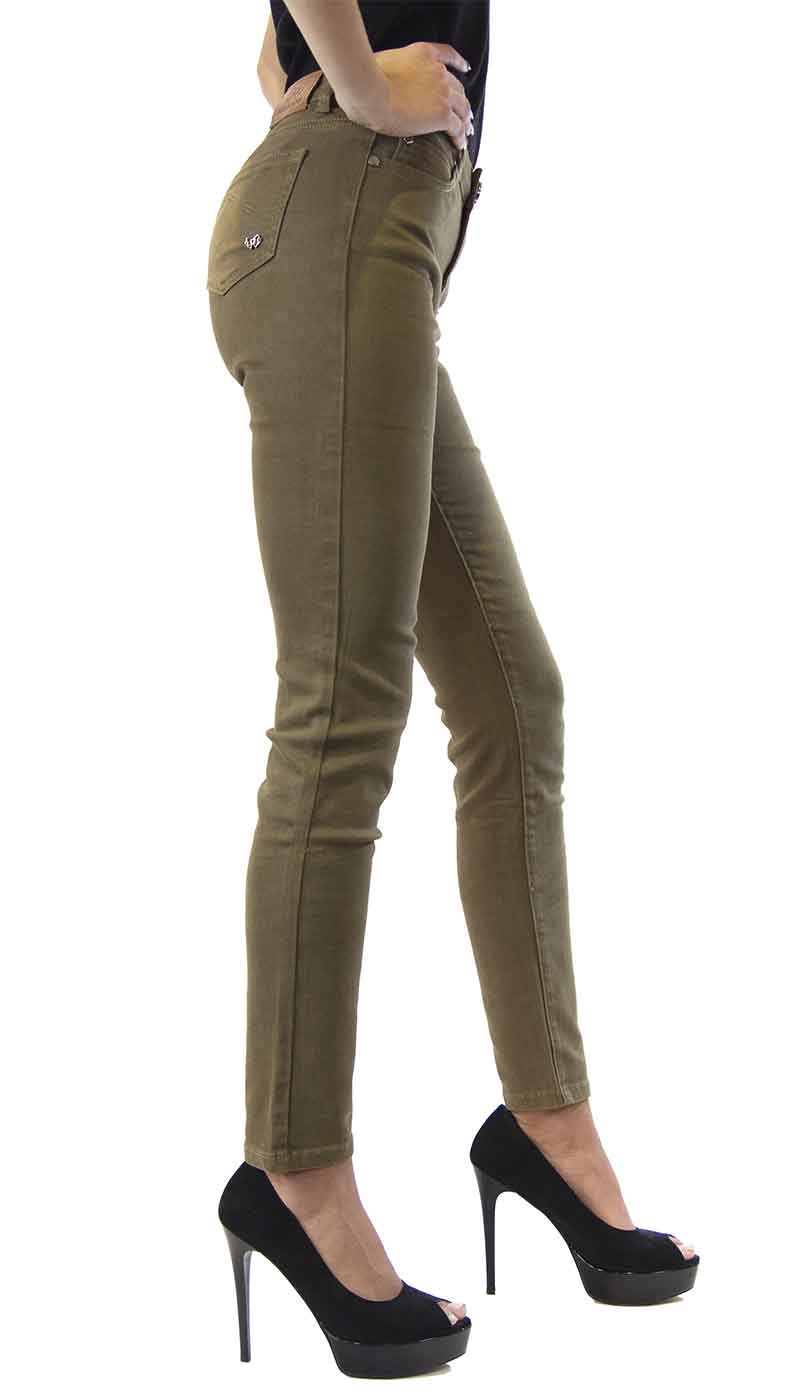 Pantalone donna Fix Jeans verde in cotone slim a sigaretta. - Luisa Trendy (5194875830407)