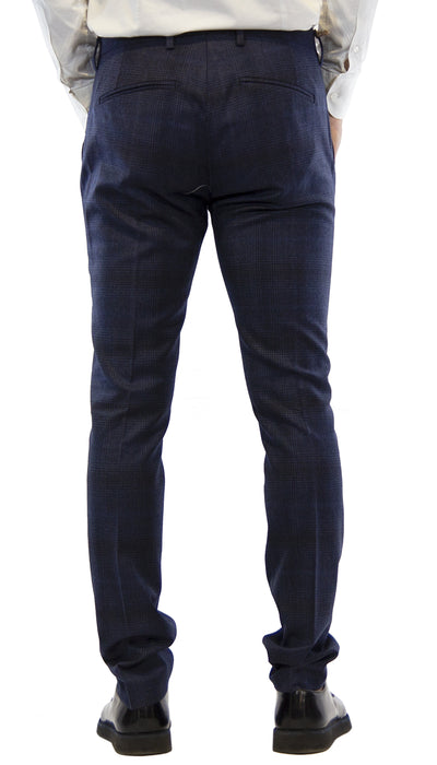 Pantalone uomo Entre Amis collezione O'Mast tasche america lungo con cinturino in lana fantasia quadri blu. - Luisa Trendy (5205800288391)