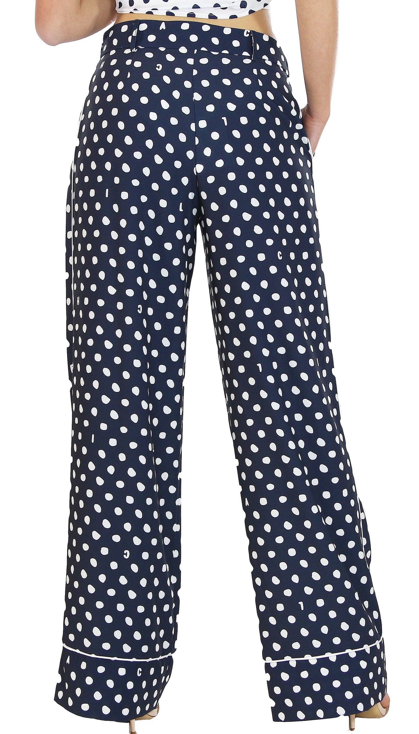 Silvian Heach Pantalone blu a palazzo con fantasia pois. (6659137044615)