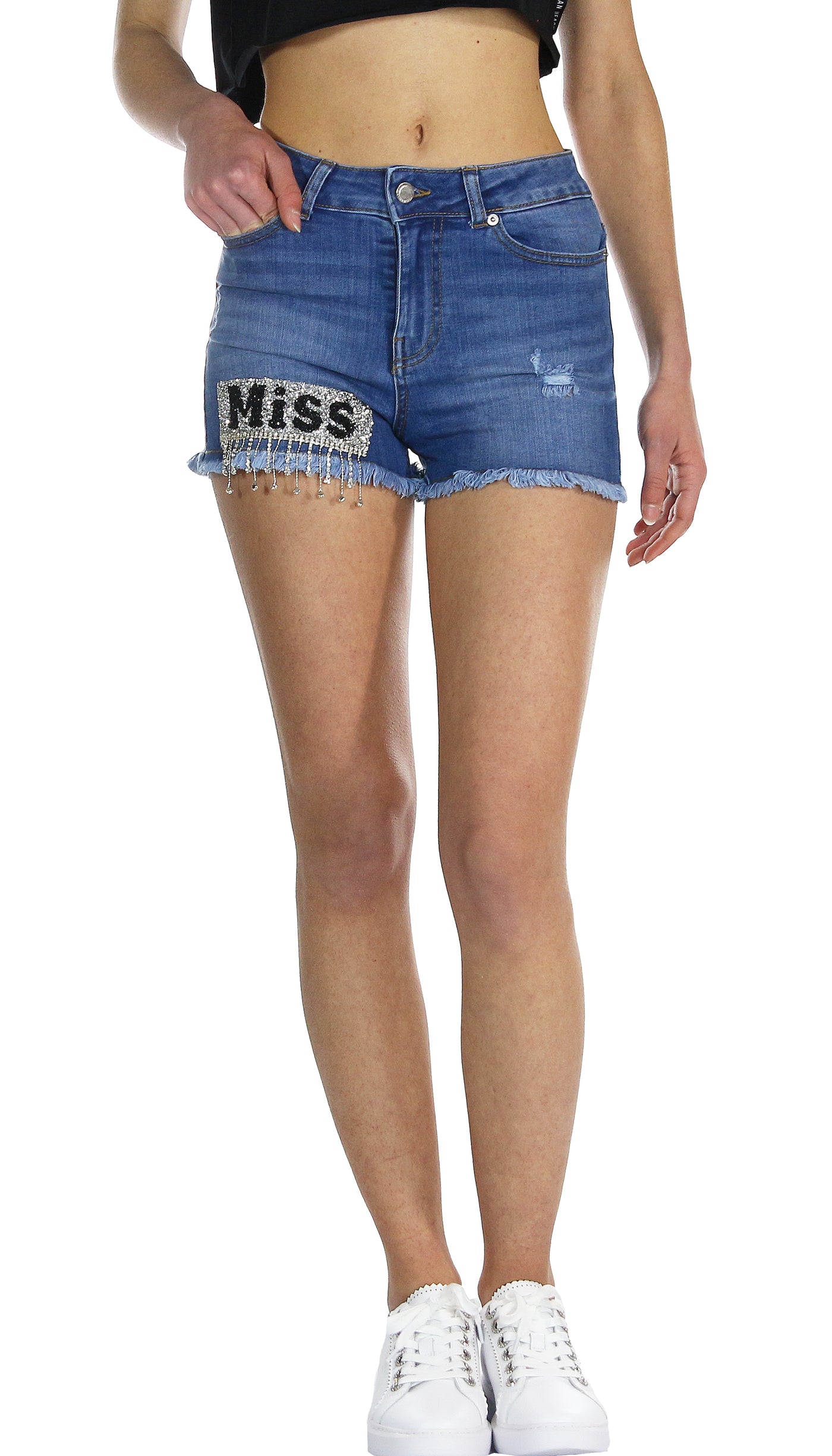 Silvian Heach Shorts in denim con strass. (6665957638279)