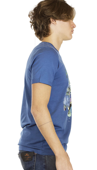 T-shirt uomo Gaudì Jeans blu in cotone stampa hola everyone. 911BU64047 - Luisa Trendy (5215379226759)