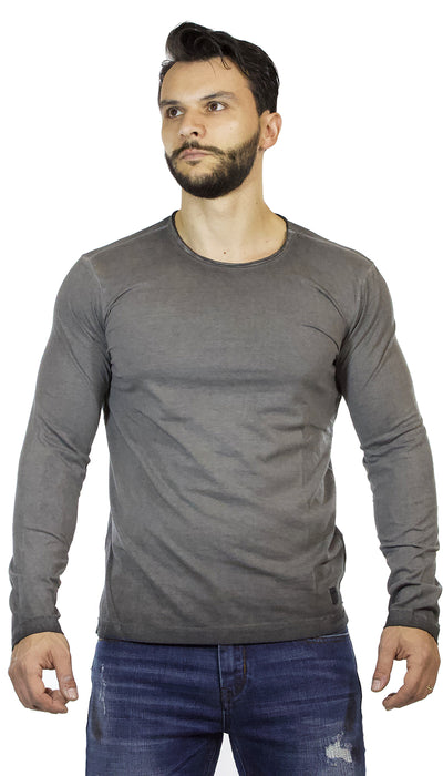 T-shirt uomo Gaudì Jeans maniche lunghe in cotone effetto used grigio. 821BU64037 - Luisa Trendy (5209346146439)