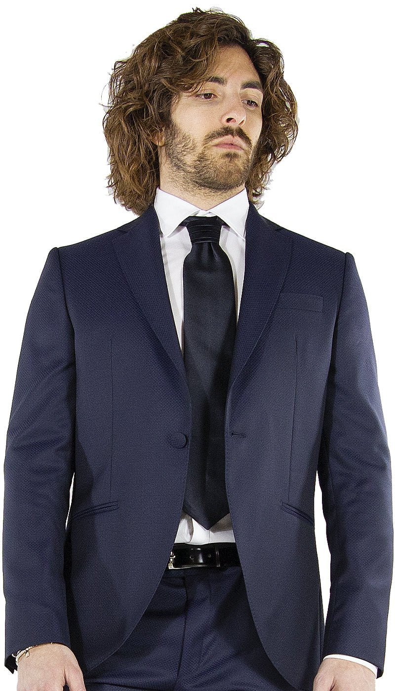 Angelo Toma Abito da Cerimonia blu in lana con trama operata. Abiti e giacche - Boutique Luisa Trendy