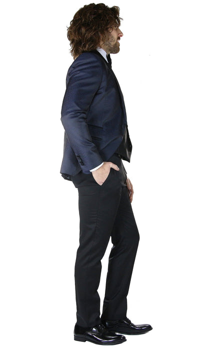 Angelo Toma Abito Smoking blu in satin con micro disegno. Abiti e giacche - Boutique Luisa Trendy