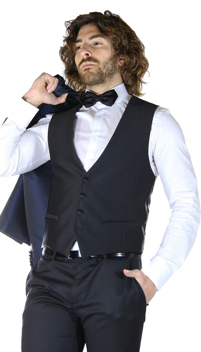 Angelo Toma Abito Smoking blu in satin con micro disegno. Abiti e giacche - Boutique Luisa Trendy
