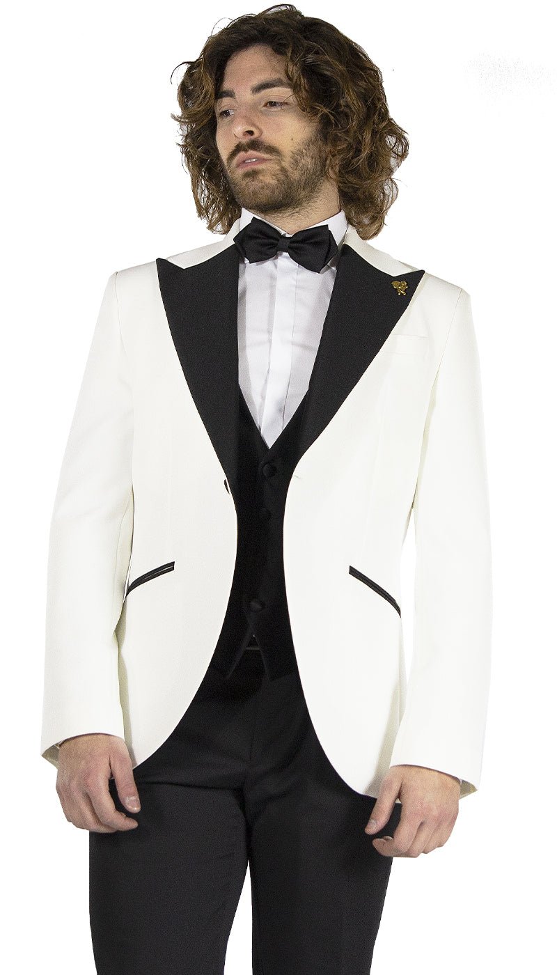 Angelo Toma Smoking da Cerimonia bianco con revers a contrasto. Abiti e giacche - Boutique Luisa Trendy
