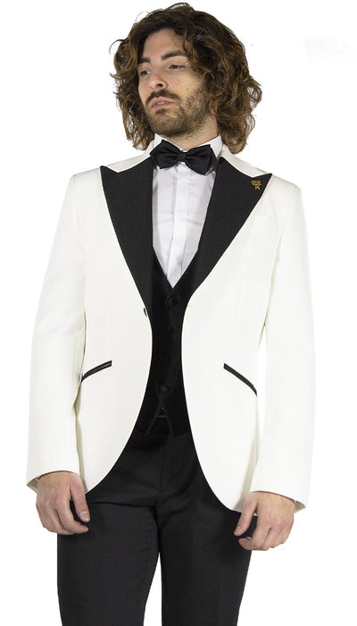Angelo Toma Smoking da Cerimonia bianco con revers a contrasto. Abiti e giacche - Boutique Luisa Trendy