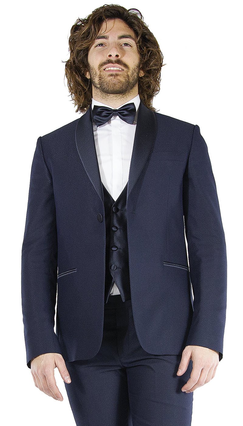 Angelo Toma Smoking da Cerimonia blu con trama operata. Abiti e giacche - Boutique Luisa Trendy