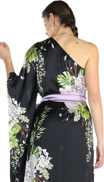 Atelier Legora Caftano monospalla in raso con cintura stampa fiori. Vestiti - Boutique Luisa Trendy