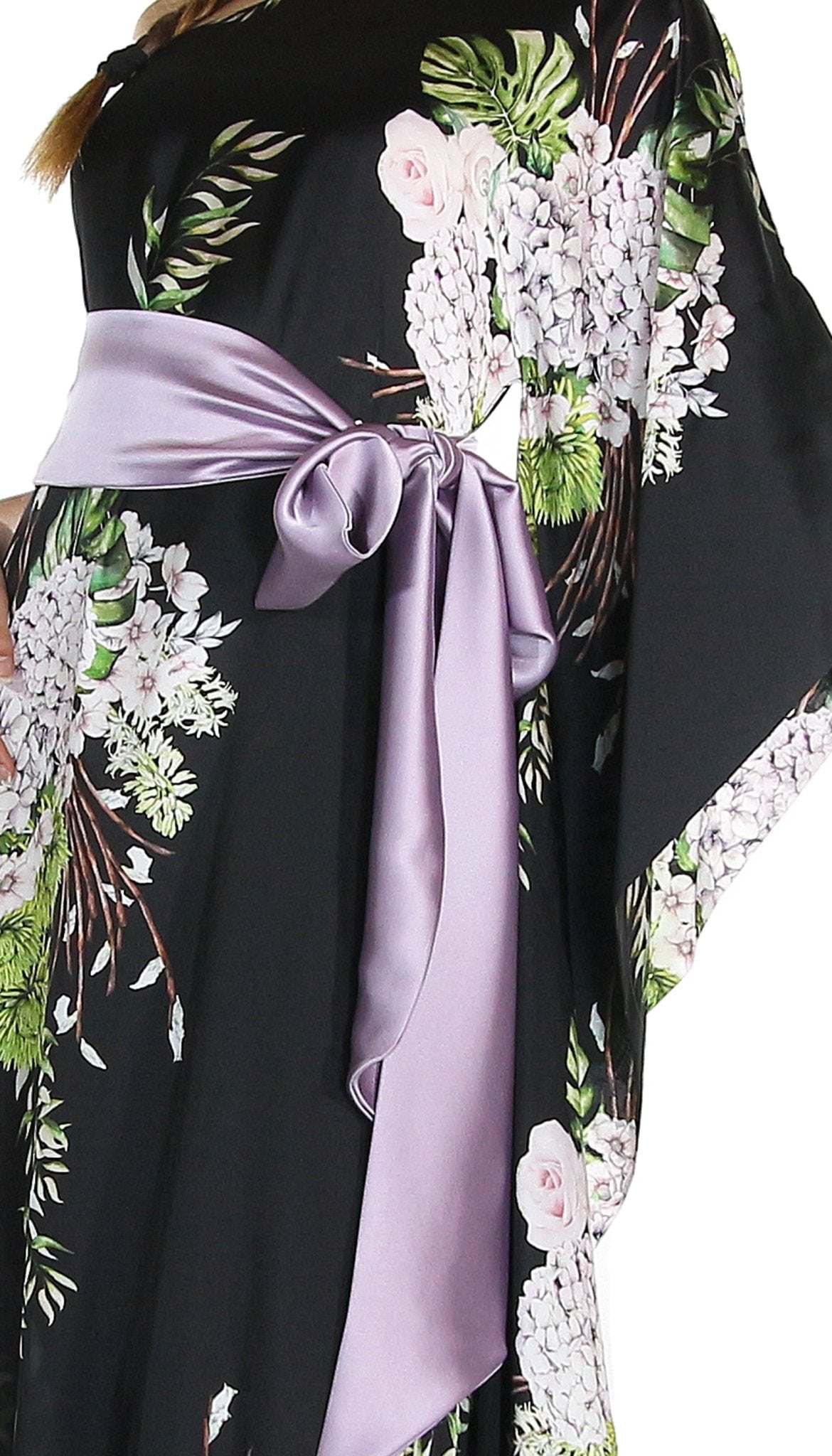 Atelier Legora Caftano monospalla in raso con cintura stampa fiori. Vestiti - Boutique Luisa Trendy