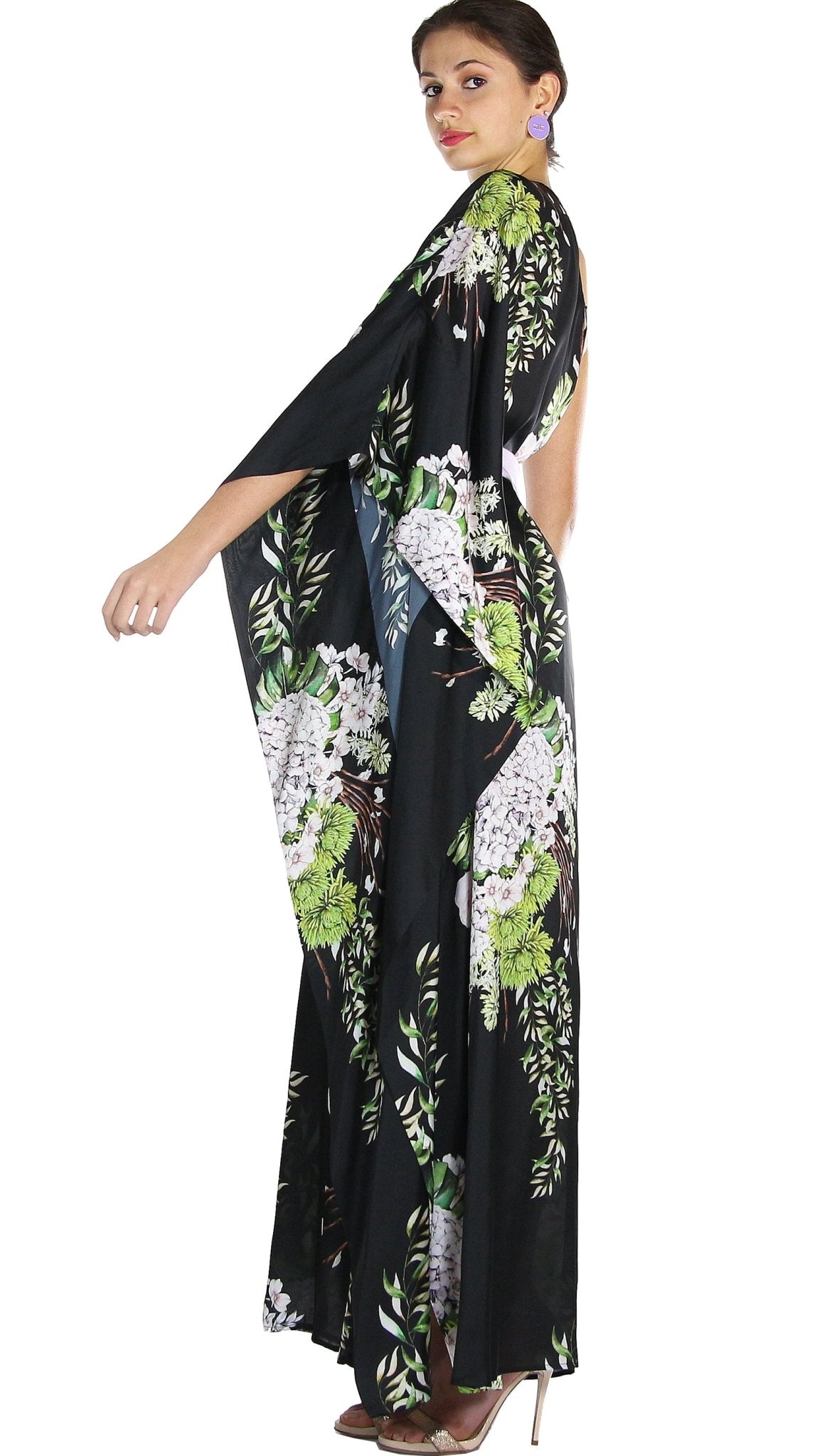 Atelier Legora Caftano monospalla in raso con cintura stampa fiori. Vestiti - Boutique Luisa Trendy