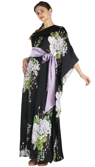 Atelier Legora Caftano monospalla in raso con cintura stampa fiori. Vestiti - Boutique Luisa Trendy