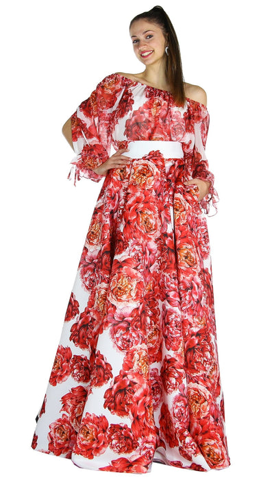Atelier Legora Gonnellone fantasia rose rosse. Gonna - Boutique Luisa Trendy