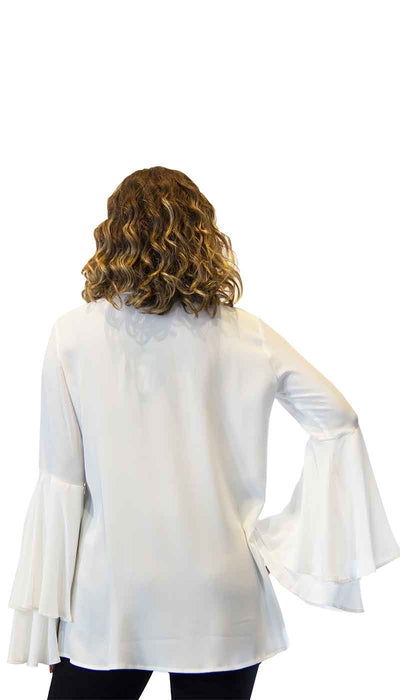 Blusa Who are you bianca in seta e maniche lunghe con volant. 428CM56 - Luisa Trendy (5197657866375)