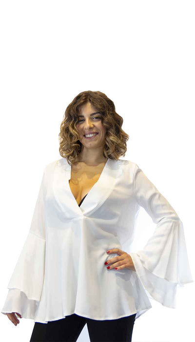 Blusa Who are you bianca in seta e maniche lunghe con volant. 428CM56 - Luisa Trendy (5197657866375)