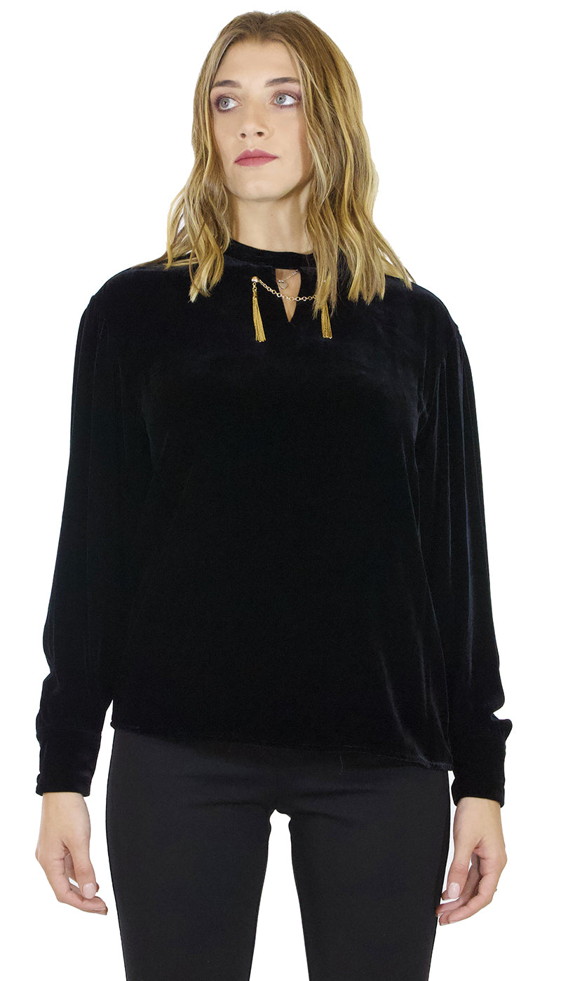 Blusa Twinset Milano nera effetto velluto. - Luisa Trendy (5212209774727)