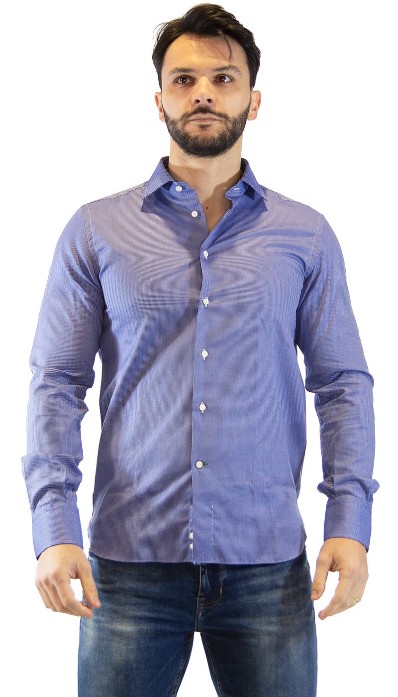 Brancaccio Camicia uomo blu microfantasia. Camicia e gilet - Boutique Luisa Trendy