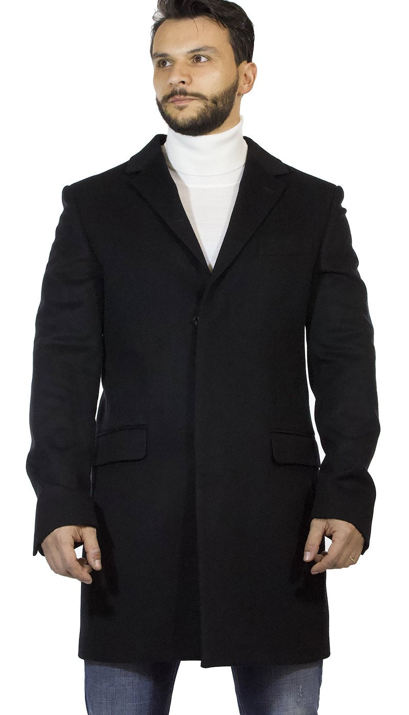 Brian Dales Cappotto lungo uomo nero in lana. Capispalla Uomo - Boutique Luisa Trendy