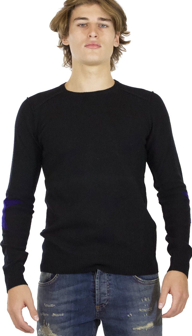 Brian Dales Maglia uomo nera in lana con toppe a forma di stelle Maglie e cardigan uomo - Boutique Luisa Trendy