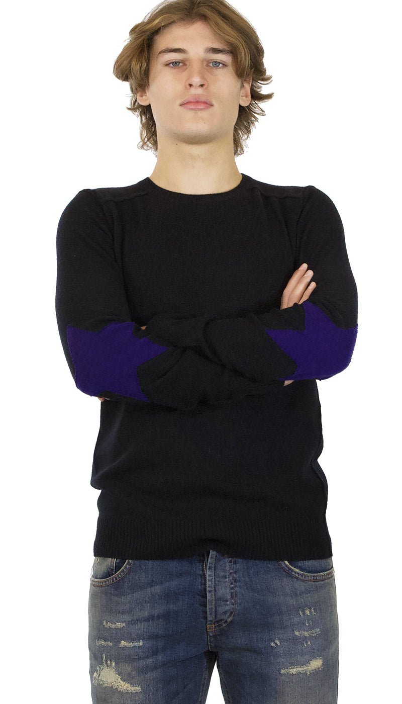 Brian Dales Maglia uomo nera in lana con toppe a forma di stelle Maglie e cardigan uomo - Boutique Luisa Trendy