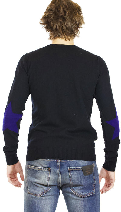 Brian Dales Maglia uomo nera in lana con toppe a forma di stelle Maglie e cardigan uomo - Boutique Luisa Trendy