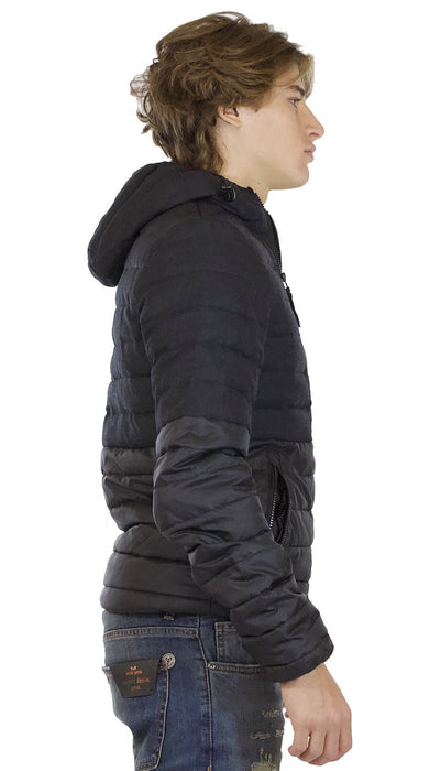 Brian Dales Piumino corto uomo nero in lana e piuma con cappuccio. Capispalla Uomo - Boutique Luisa Trendy