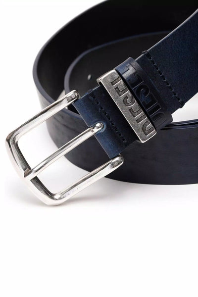 Diesel Cintura blu in pelle con passanti logati.