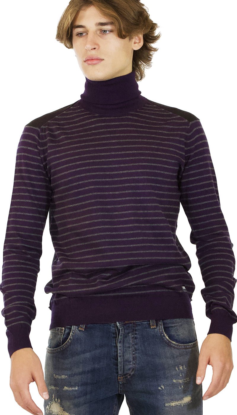 C'n'c Maglia dolcevita uomo in cotone e cashmere rigato vinaccio e grigio Maglie e cardigan uomo - Boutique Luisa Trendy