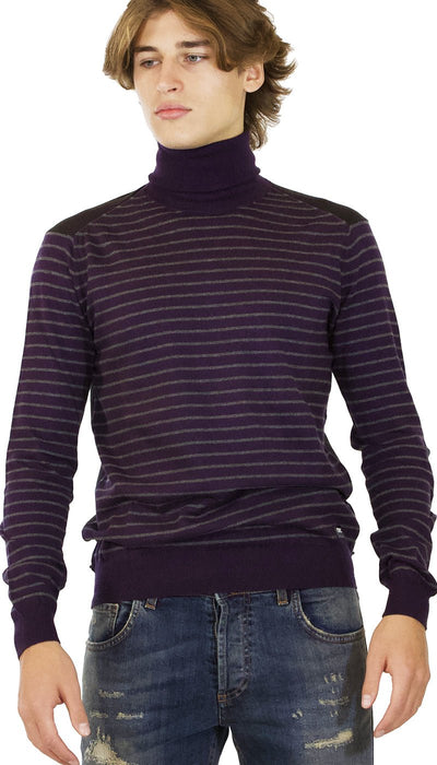 C'n'c Maglia dolcevita uomo in cotone e cashmere rigato vinaccio e grigio Maglie e cardigan uomo - Boutique Luisa Trendy