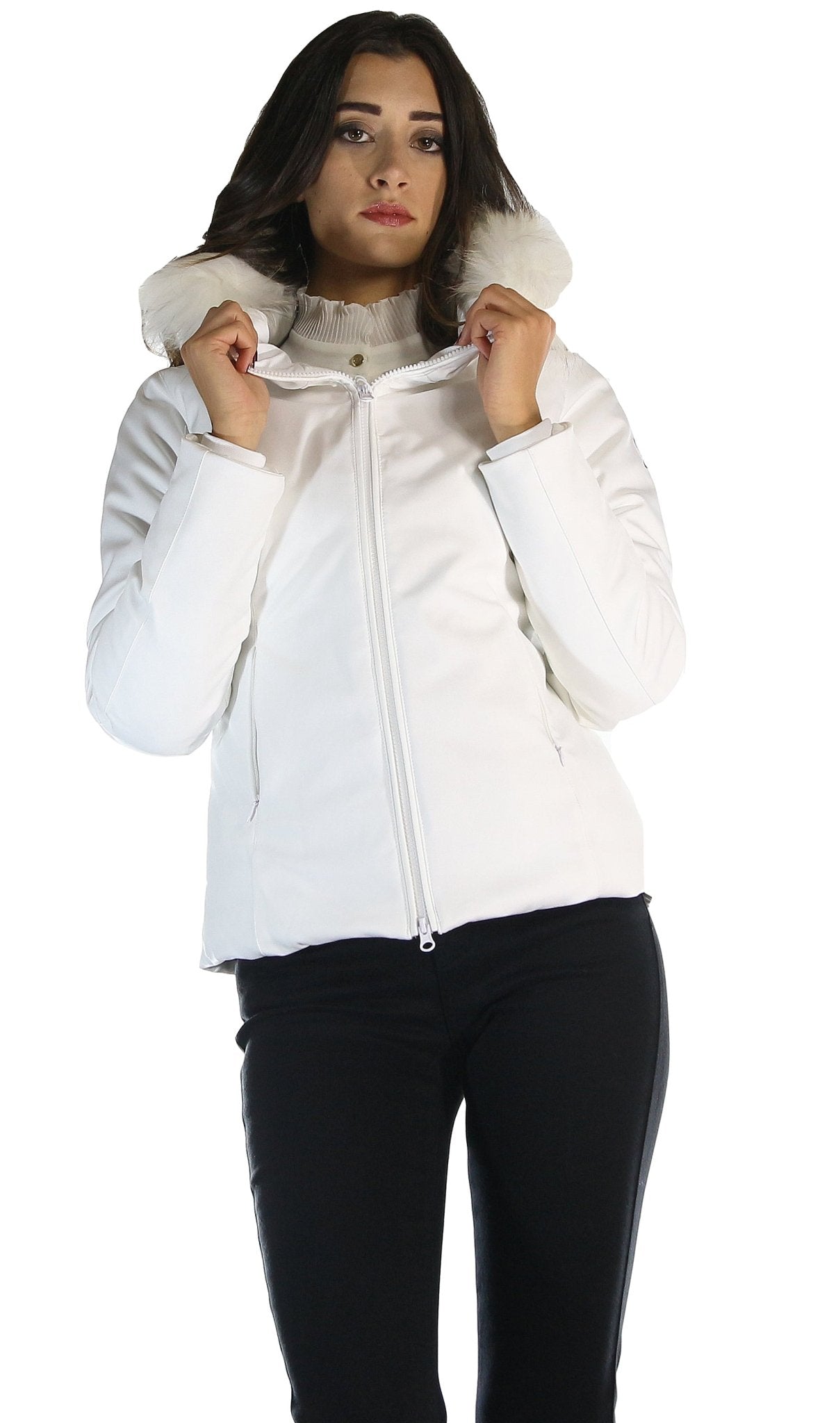 De Lamp Giubbotto corto bianco con cappuccio e pelliccia. L236 Capispalla Donna - Boutique Luisa Trendy