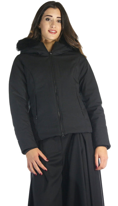 De Lamp Giubbotto corto nero con cappuccio e pelliccia. L236 Capispalla Donna - Boutique Luisa Trendy